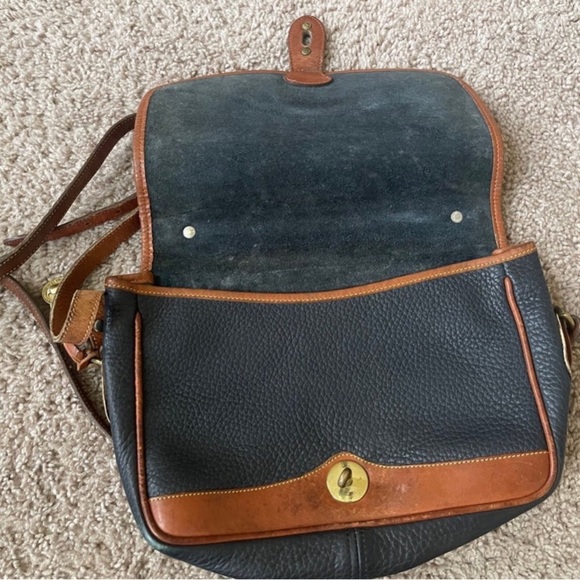 Vintage 90s Dooney & Bourke Off Black and Brown Messenger Bag with Flap Closure - Picture 3 of 11